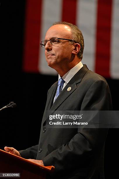 Representative Ted Deutch speaks at Palace Theater at Kings Point on September 28, 2012 in Tamarac, Florida.