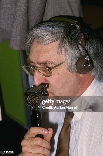 Portrait of Clive Everton Snooker commentator for the BBC taken during the World snooker Championships at the Crucible in Sheffield. Mandatory...