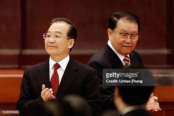 Chinese Prime Minister Wen Jiabao and Li CHangchun a member of the Standing Committee of the Political Bureau of the Communist Party of China Central...