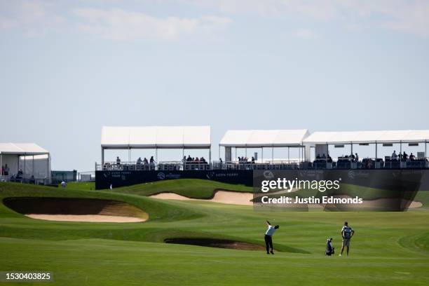 Varun Chopra hits a shot into the 15th hole during the first round of The Ascendant presented by Blue at TPC Colorado on July 13, 2023 in Berthoud,...
