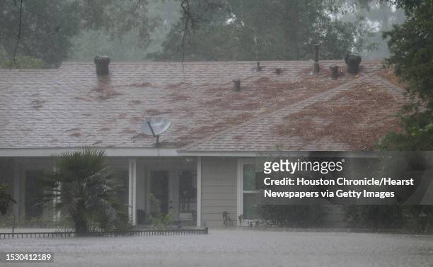 Homes in the Lochshire neighborhood were flooded after the Luce Bayou overflowed during Tropical Storm Imelda Friday, Sept. 20 in Huffman, Texas.