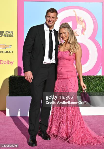 Rob Gronkowski and Camille Kostek attends the World Premiere of "Barbie" at Shrine Auditorium and Expo Hall on July 09, 2023 in Los Angeles,...