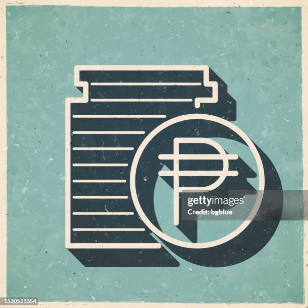 peso coins stack. icon in retro vintage style - old textured paper - paper token stock illustrations