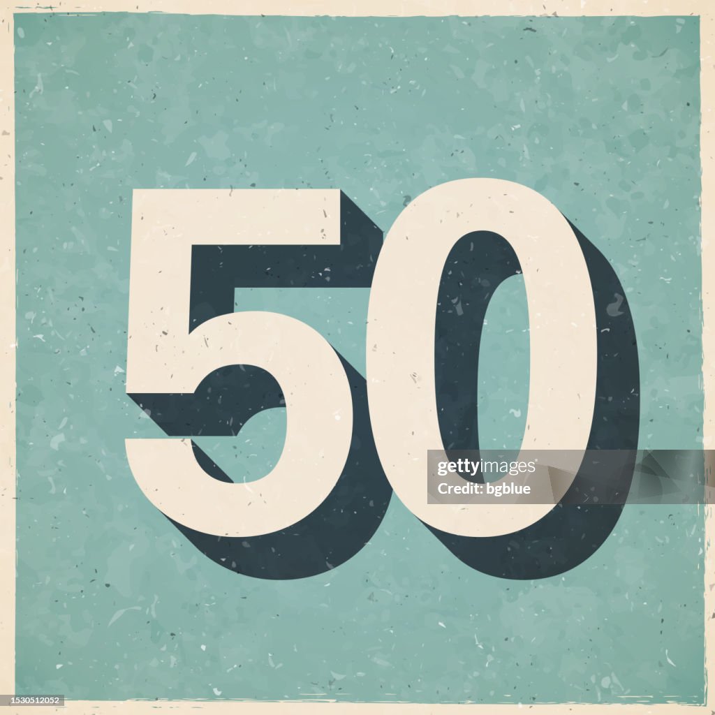 50 - Number Fifty. Icon in retro vintage style - Old textured paper