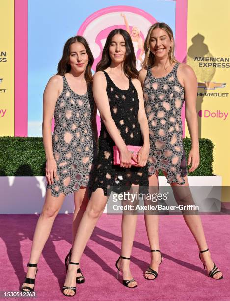 Alana Haim, Danielle Haim and Este Haim attend the World Premiere of "Barbie" at Shrine Auditorium and Expo Hall on July 09, 2023 in Los Angeles,...