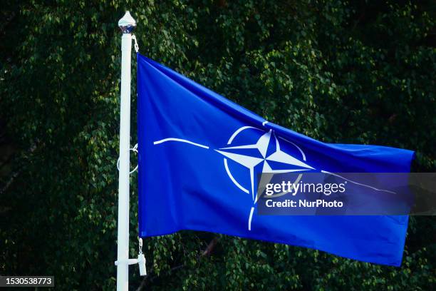 Flag is seen during NATO Summit at LITEXPO Lithuanian Exhibition and Congress Center in Vilnius, Lithuania on July 12, 2023.