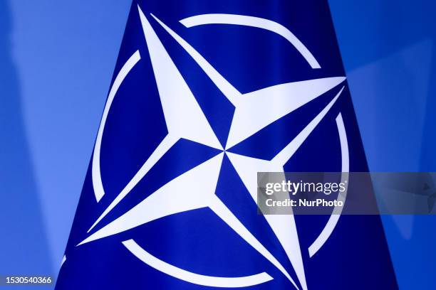 Flag is seen during NATO Summit at LITEXPO Lithuanian Exhibition and Congress Center in Vilnius, Lithuania on July 12, 2023.