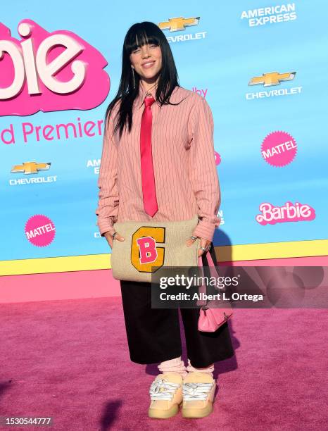 Billie Eilish attends the World Premiere Of "Barbie" held at Shrine Auditorium and Expo Hall on July 09, 2023 in Los Angeles, California.