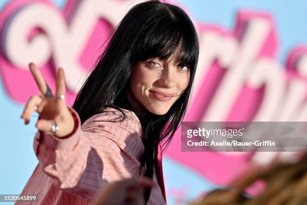 Billie Eilish attends the World Premiere of "Barbie" at Shrine Auditorium and Expo Hall on July 09, 2023 in Los Angeles, California.