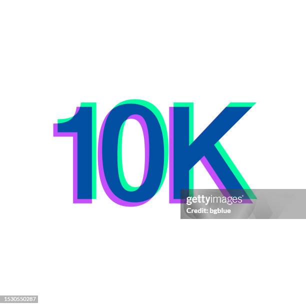 illustrazioni stock, clip art, cartoni animati e icone di tendenza di 10k, 10000 - diecimila. icona con sovrapposizione a due colori su sfondo bianco - 10000 metri