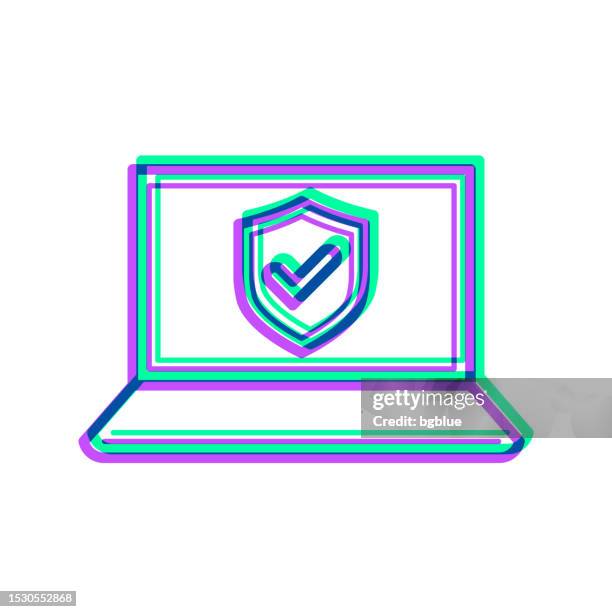 secure laptop. icon with two color overlay on white background - behind computer screen stock illustrations