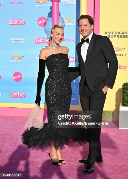 Margot Robbie and Tom Ackerley attend the World Premiere of "Barbie" at Shrine Auditorium and Expo Hall on July 09, 2023 in Los Angeles, California.