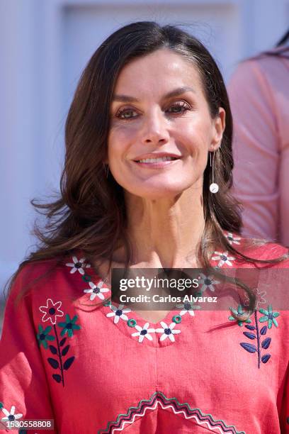 Queen Letizia of Spain receives in audience the members of the BBVA Microfinance Foundation at the Zarzuela Palace on July 10, 2023 in Madrid, Spain.