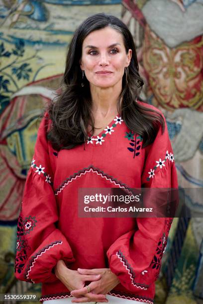 Queen Letizia of Spain receives in audience representation of the SM group and winners of the 45th edition of the SM awards for children's and youth...