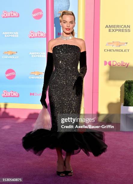 Margot Robbie attends the World Premiere of "Barbie" at Shrine Auditorium and Expo Hall on July 09, 2023 in Los Angeles, California.