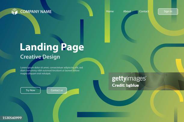 landing page template - abstract design with geometric shapes - trendy green gradient - rolling paper stock illustrations