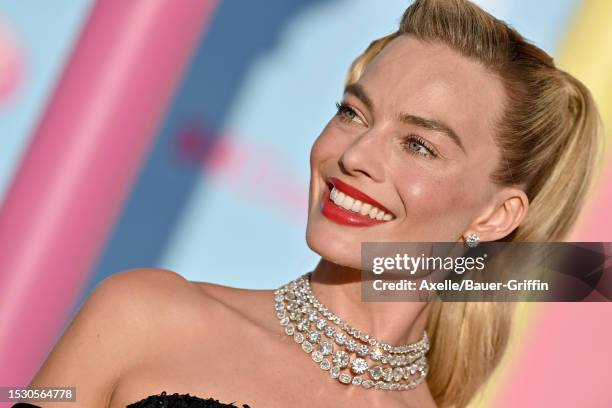 Margot Robbie attends the World Premiere of "Barbie" at Shrine Auditorium and Expo Hall on July 09, 2023 in Los Angeles, California.