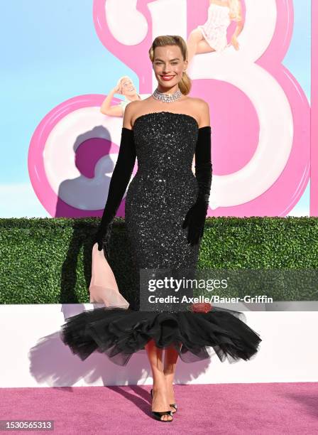 Margot Robbie attends the World Premiere of "Barbie" at Shrine Auditorium and Expo Hall on July 09, 2023 in Los Angeles, California.