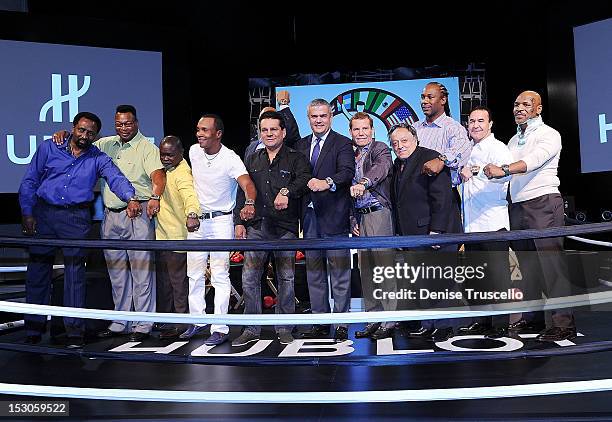 Hublot Ceo Ricardo Guadalupe , Bob Sheridan , WBC Presicent Jose Sulaiman , and boxing champions Tommy Hearns, Larry Holmes, Azumah Nelson, Sugar Ray...