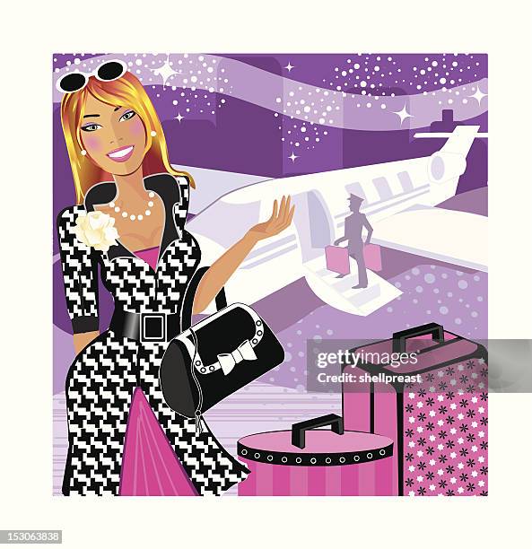 heiress jetsetting - first class plane stock illustrations