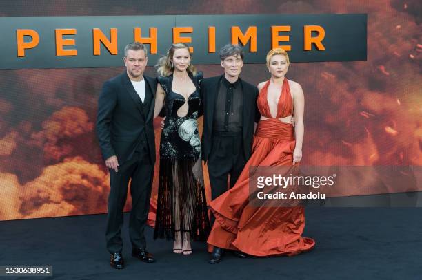 Matt Damon, Emily Blunt, Cillian Murphy and Florence Pugh attend the UK premiere of 'Oppenheimer' at Odeon Luxe Leicester Square in London, United...