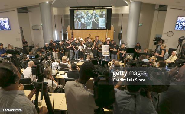 Los Angeles, CA - Members of the Screen Actors Guild, hold a press conference at union headqaurters in Los Angeles to announce a strike on Thursday,...