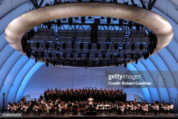 Los Angeles, CA, Tuesday, July 11, 2023 - Gustavo Dudamel conducts Verdi's Requiem with a large chorus and four vocal soloists at the Hollywood Bowl.