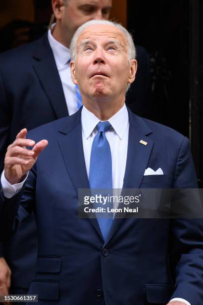 President Joe Biden departs from 10 Downing Street following a bi-lateral meeting with Britain's Prime Minister Rishi Sunak on July 10, 2023 in...