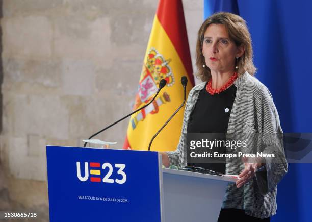 The Third Vice President and Minister for Ecological Transition and the Demographic Challenge, Teresa Ribera, during a press conference with the EU...