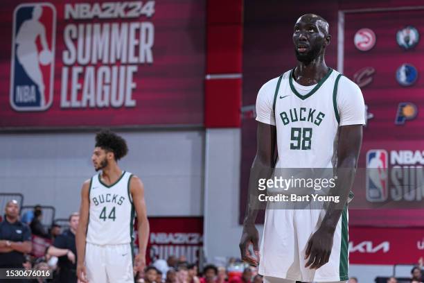 Tacko Fall of Milwuakee Bucks looks on during the 2023 NBA Las Vegas Summer League on July 13, 2023 at the Cox Pavilion in Las Vegas, Nevada. NOTE TO...