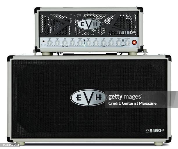 An EVH 5150-III 50W electric guitar amplifier head unit and 2x12 speaker cabinet, during a studio shoot for Guitarist Magazine/Future via Getty...