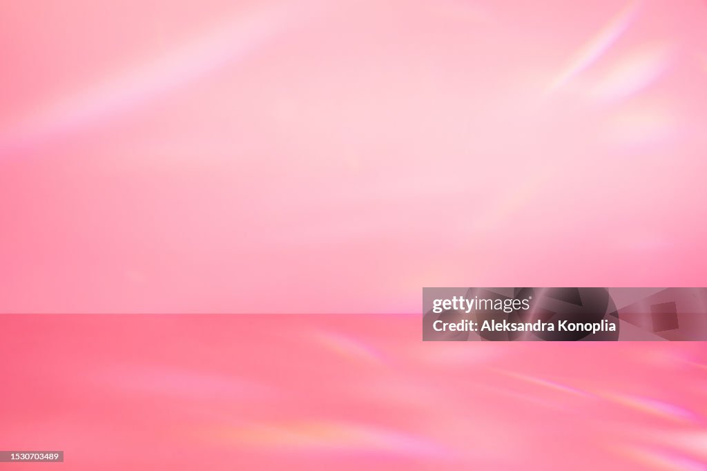 Abstract studio room, stage background with crystal rainbow light refraction