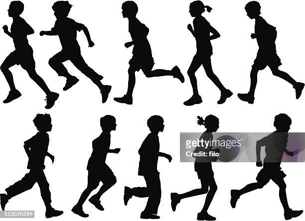 active kids - running in silhouette stock illustrations
