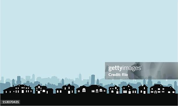 residential area skyline - residential building city stock illustrations