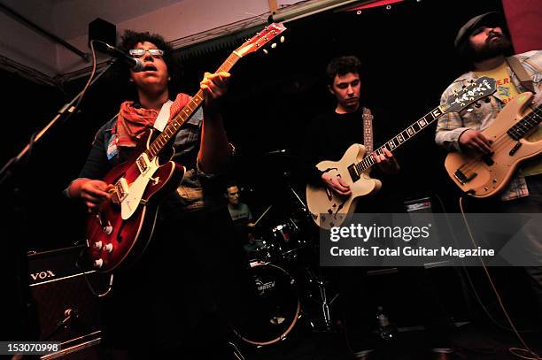 Brittany Howard, Steve Johnson, Heath Fogg and Zac Cockrell of blues rock band Alabama Shakes performing live on stage at the Boston Arms on February...