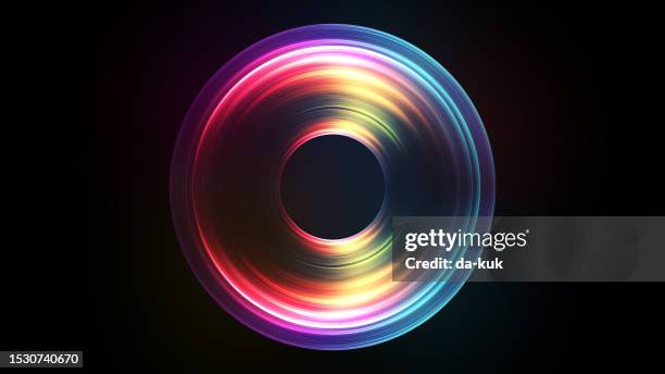 abstract circular light trail dynamic shape on black background. 3d render - eye light stock pictures, royalty-free photos & images