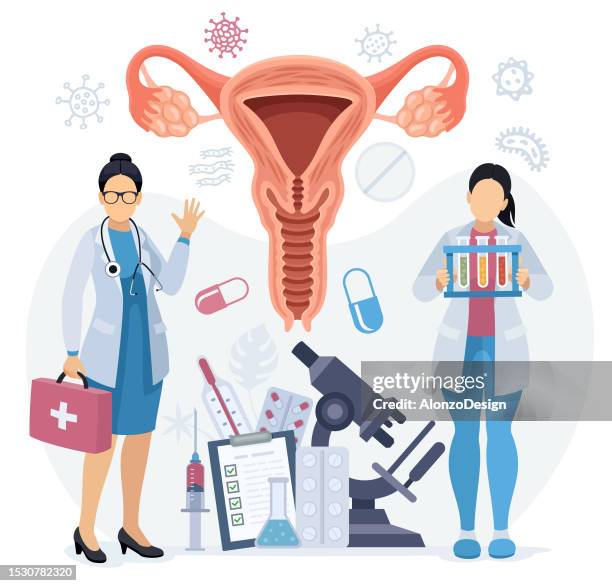 gynecologists examining uterus - endometriosis stock illustrations