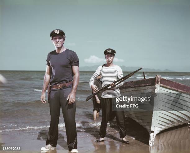 Actors Burt Lancaster and Benson Fong in the film 'His Majesty O'Keefe', 1954.