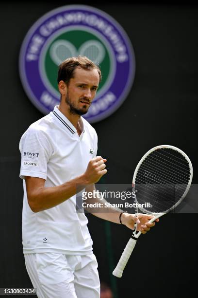 Daniil Medvedev celebrates against Jiri Lehecka of Czech Republic in the Men's Singles fourth round match during day eight of The Championships...