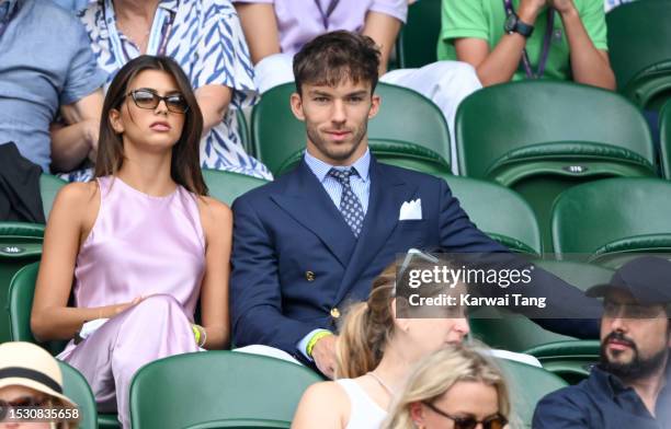 Francisca Gomes and Pierre Gasly attend day eight of the Wimbledon Tennis Championships at All England Lawn Tennis and Croquet Club on July 10, 2023...