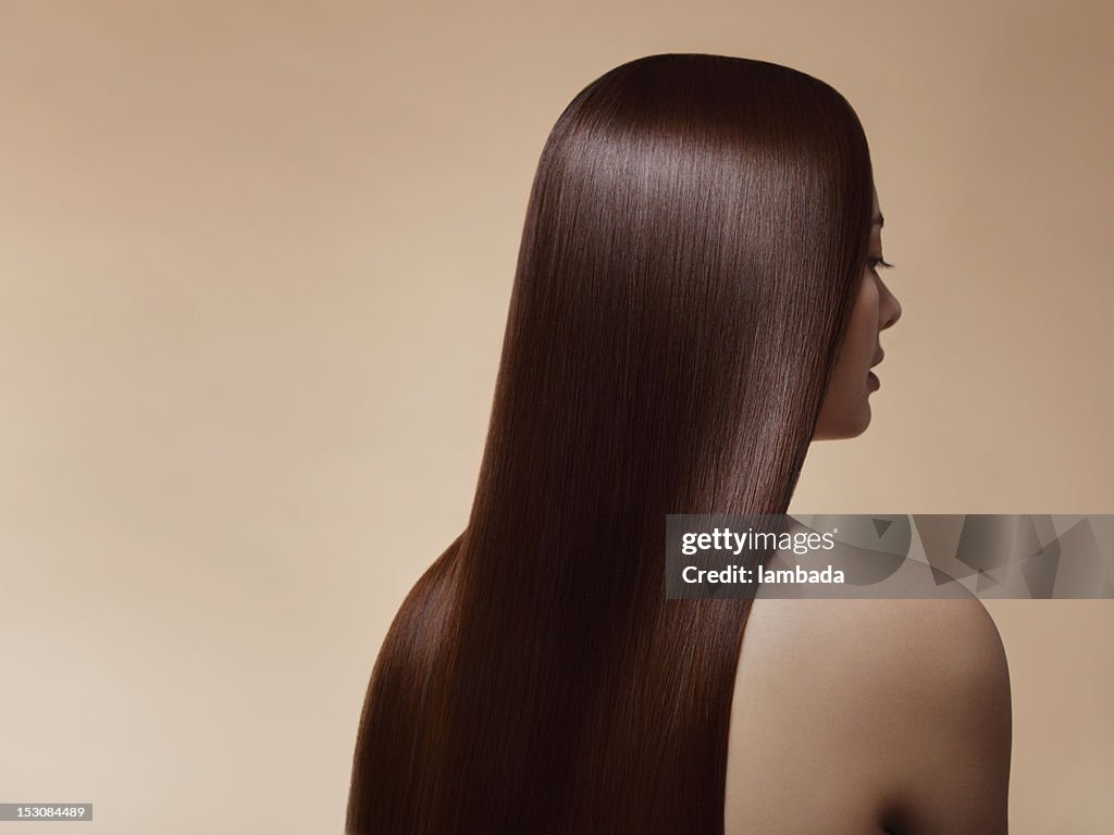 Woman with perfect straight hair