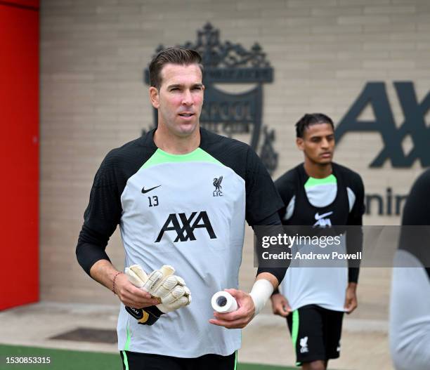 Adrian of Liverpool during a training session at AXA Training Centre on July 10, 2023 in Kirkby, England.