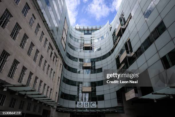 General view of the front of BBC Broadcasting House on July 10, 2023 in London, England. Last week, the Sun newspaper published allegations that a...