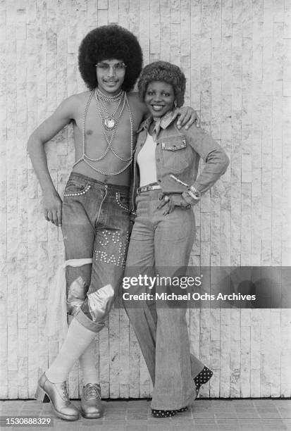 Tyrone Swan and Vicki Abercombie Soul Train Dancers during a fashion shoot, United States, 27th March 1974.