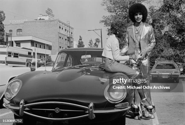 Tyrone Swan and Vicki Abercombie Soul Train Dancers during a fashion shoot, United States, 27th March 1974.