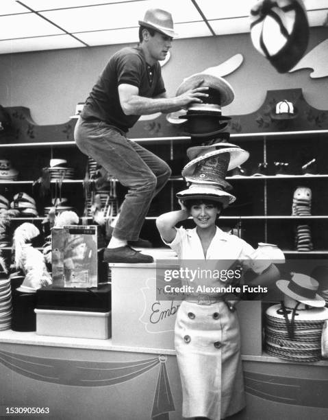 Actress Suzanne Pleshette with actor Tony Curtis in a scene of the film '40 Pounds of Trouble' in 1962, at California.