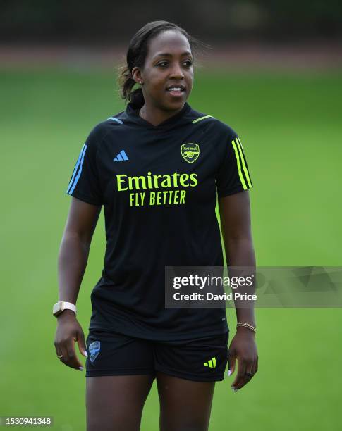 Former Arsenal Women's player Danielle Carter during the Arsenal Women's training session at London Colney on July 10, 2023 in St Albans, England.