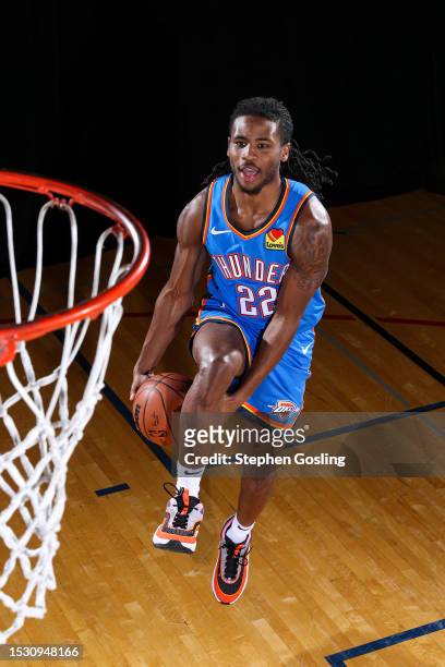 Cason Wallace of the Oklahoma City Thunder poses for a portrait during the 2023 NBA Rookie Photo Shoot on July 13, 2023 at the University of Nevada,...