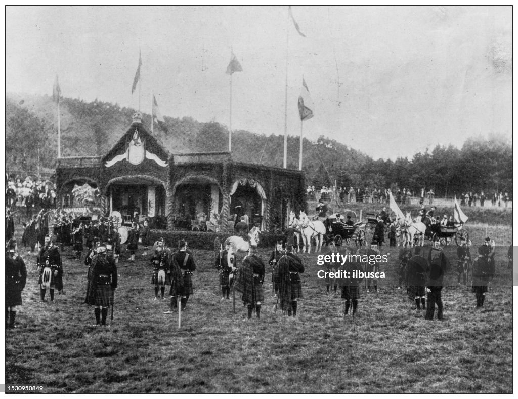 Antique image from British magazine: Queen Victoria at Balmoral Gathering