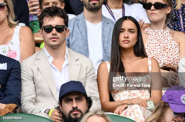 Charles Leclerc and Alexandra Saint Mleux attend day eight of the Wimbledon Tennis Championships at All England Lawn Tennis and Croquet Club on July...